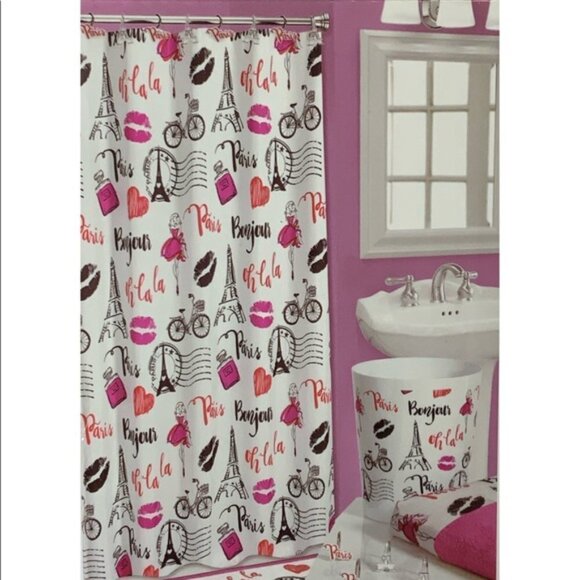 Paris Kiss Eiffel Tower Material Shower Curtain 72 In X 72 In - Picture 2 of 12